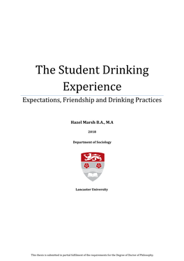 The Student Drinking Experience Expectations, Friendship and Drinking Practices