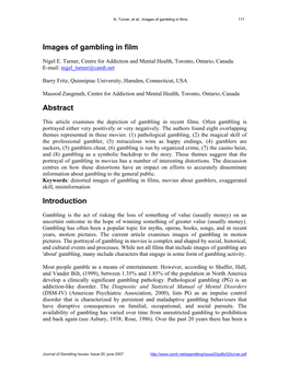 Images of Gambling in Film Abstract Introduction