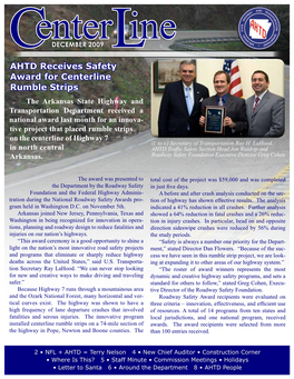 AHTD Receives Safety Award for Centerline Rumble Strips