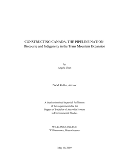 CONSTRUCTING CANADA, the PIPELINE NATION: Discourse and Indigeneity in the Trans Mountain Expansion