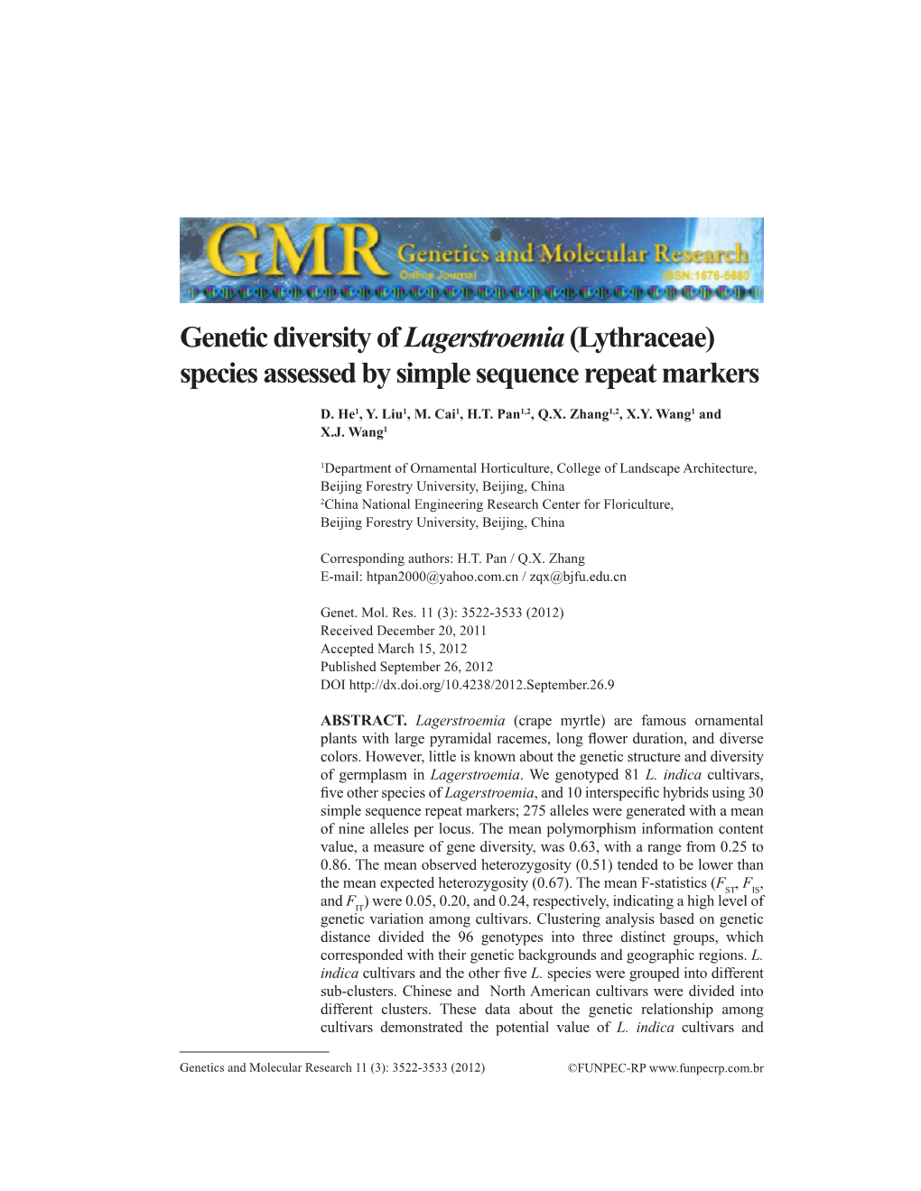 Genetic Diversity of Lagerstroemia (Lythraceae) Species Assessed by Simple Sequence Repeat Markers