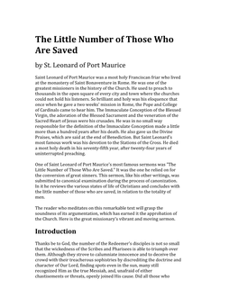 The Little Number of Those Who Are Saved (St. Leonard of Port Maurice)