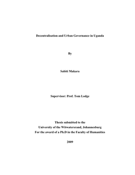 Chapter 1: Background to the Study: Decentralisation and Urban Governance