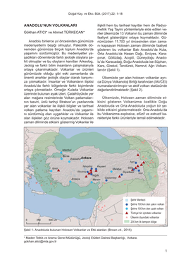 1 ANADOLU'nun VOLKANLARI Gökhan ATICI* Ve Ahmet