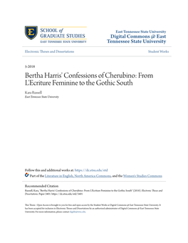 Bertha Harris' Confessions of Cherubino: from L'ecriture Feminine to the Gothic South Kara Russell East Tennessee State University