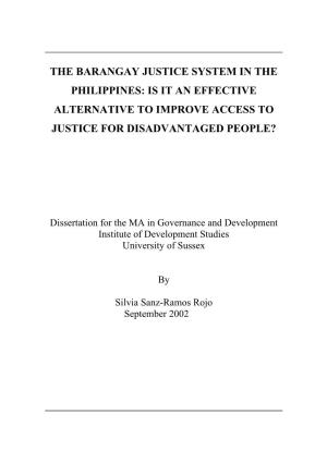 The Barangay Justice System in the Philippines: Is It an Effective Alternative to Improve Access to Justice for Disadvantaged People?