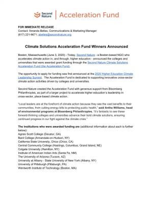 Climate Solutions Acceleration Fund Winners Announced