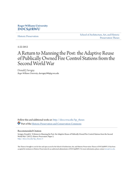 A Return to Manning the Post: the Adaptive Reuse of Publically Owned Fire Control Stations from the Second World War Donald J