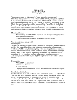 THE BLUES Creative Brief Draft 5/19/2003 What Assignment Are We