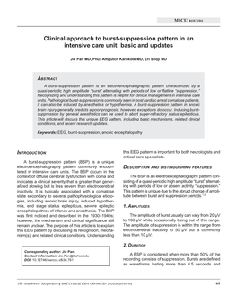 Clinical Approach to Burst-Suppression Pattern in an Intensive Care Unit: Basic and Updates