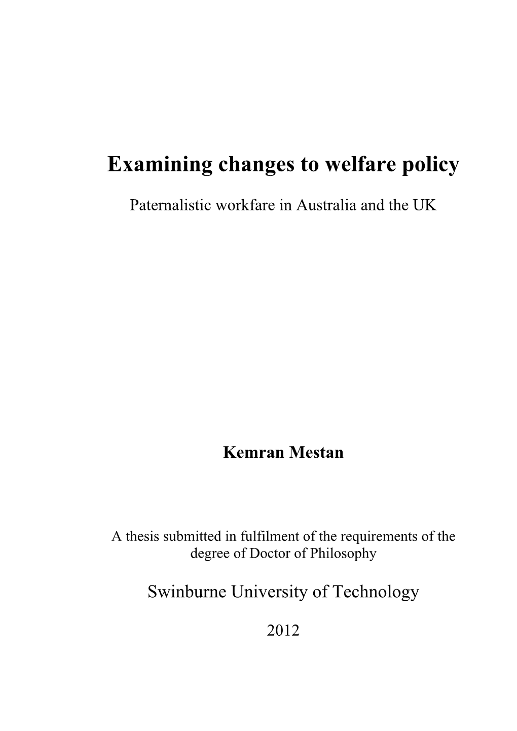 Paternalistic Workfare in Australia and the UK