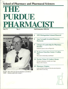 School of Pharmacy and Pharmacal Sciences Tlffi PURDUE PHARMACIST Vol