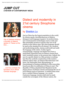 "Dialect and Modernity in 21St Century Sinophone Cinema" by Sheldon Lu 1/10/08 12:12 PM