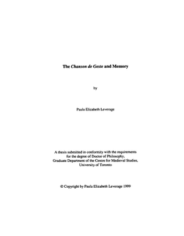The Chanson De Geste and Memory