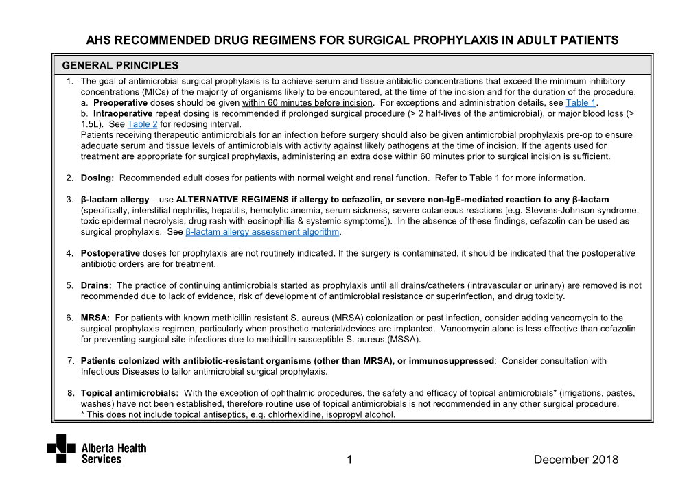 Surgical Prophylaxis Recommendations