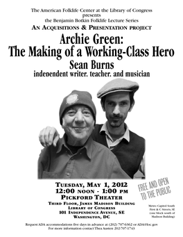 Archie Green, a Botkin Series Lecture by Sean Burns, American Folklife