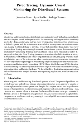Pivot Tracing: Dynamic Causal Monitoring for Distributed Systems Pdfauthor=Jonathan Mace, Ryan Roelke, Rodrigo Fonseca