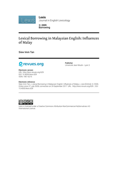 Lexical Borrowing in Malaysian English: Influences of Malay