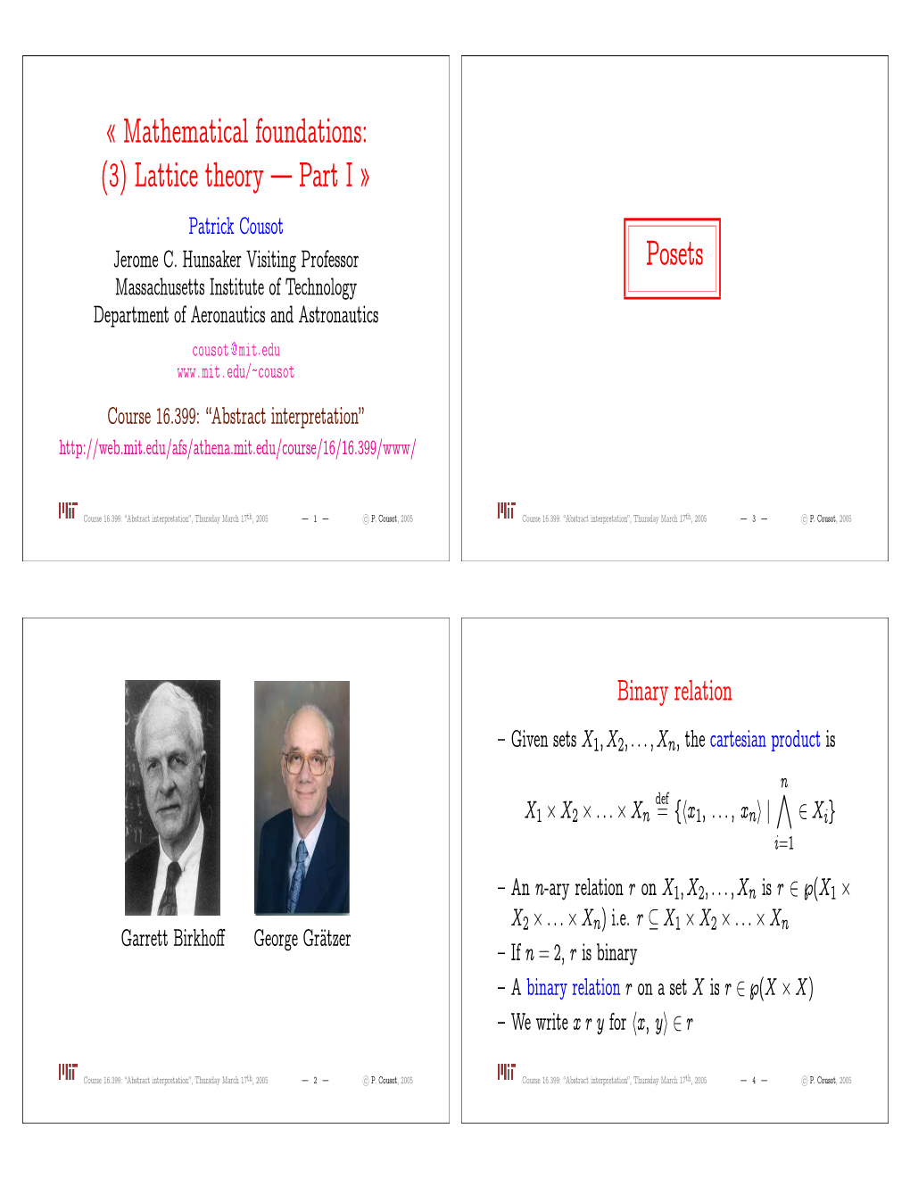 Mathematical Foundations: (3) Lattice Theory --- Part I