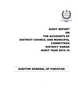 Audit Report on the Accounts of District Council and Municipal Committees District Karak Audit Year 2015-16