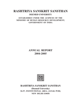 Rashtriya Sanskrit Sansthan Deemed University Established Under the Auspices of the Ministry of Human Resource Development, Government of India