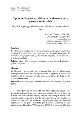 Tipologías Lingüísticas, Políticas De La Administración Y Preservación De La Fala