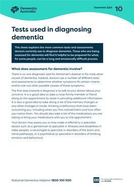 10: Tests Used in Diagnosing Dementia