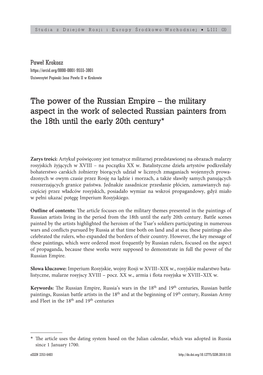 The Power of the Russian Empire – the Military Aspect in the Work of Selected Russian Painters from the 18Th Until the Early 20Th Century*1