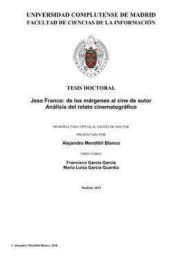 Jess Franco: De Los Márgenes Al Cine De Autor Análisis Del Relato Cinematográfico