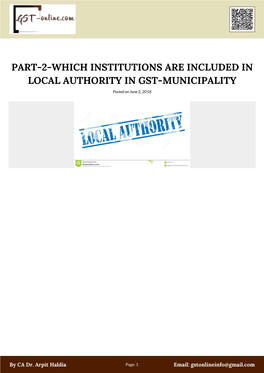 PART-2-WHICH INSTITUTIONS ARE INCLUDED in LOCAL AUTHORITY in GST-MUNICIPALITY Posted on June 2, 2018