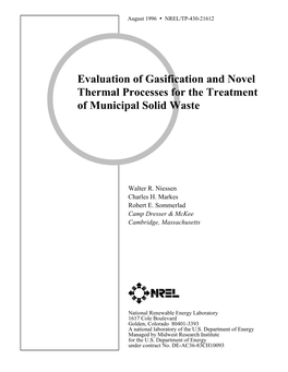 Evaluation of Gasification and Novel Thermal Processes for the Treatment of Municipal Solid Waste