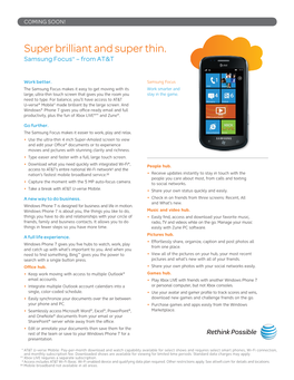 Super Brilliant and Super Thin. Samsung Focus™ – from AT&T