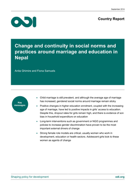 Change and Continuity in Social Norms and Practices Around Marriage and Education in Nepal