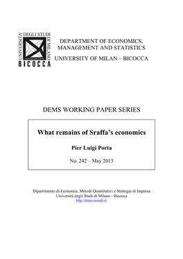 What Remains of Sraffa's Economics
