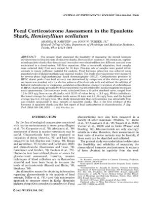 Fecal Corticosterone Assessment in the Epaulette Shark, Hemiscyllium Ocellatum AMANDA H