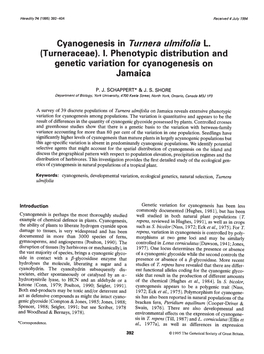 I. Phenotypic Distribution and Genetic Variation for Cyanogenesis on Jamaica
