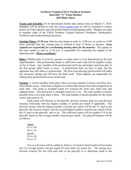 Northern Virginia (VSGA Northern Sections) Interclub "A" Team Matches 2019 Rules Sheet