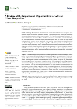 A Review of the Impacts and Opportunities for African Urban Dragonﬂies