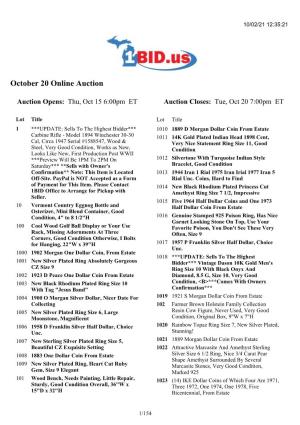 October 20 Online Auction