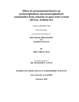 Effect of Environmental Factors on Protozooplankton and Metazooplankton Communities from Estuarine to Open Water System Off Goa, Arabian Sea