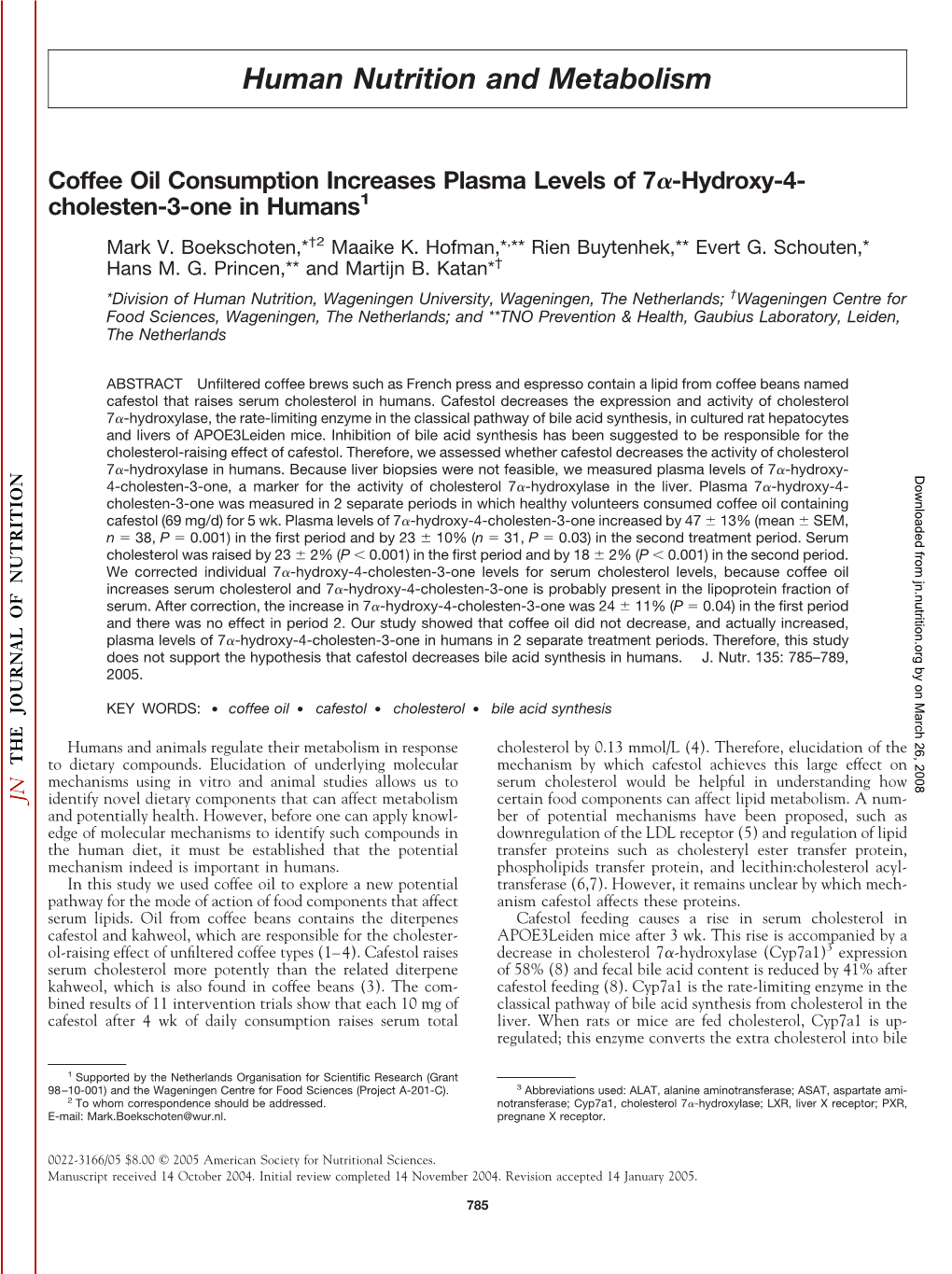 Cafestol That Raises Serum Cholesterol in Humans