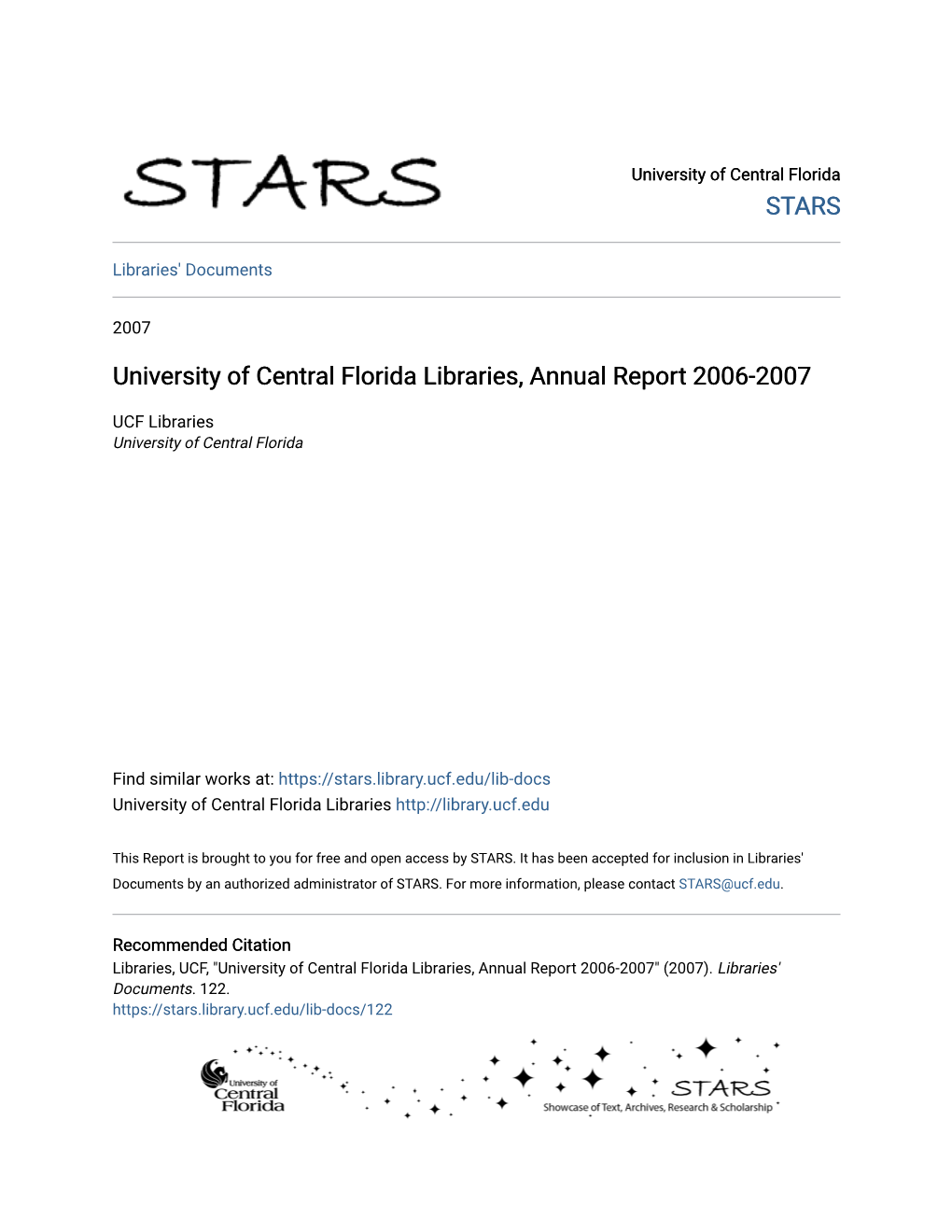 University of Central Florida Libraries, Annual Report 2006-2007