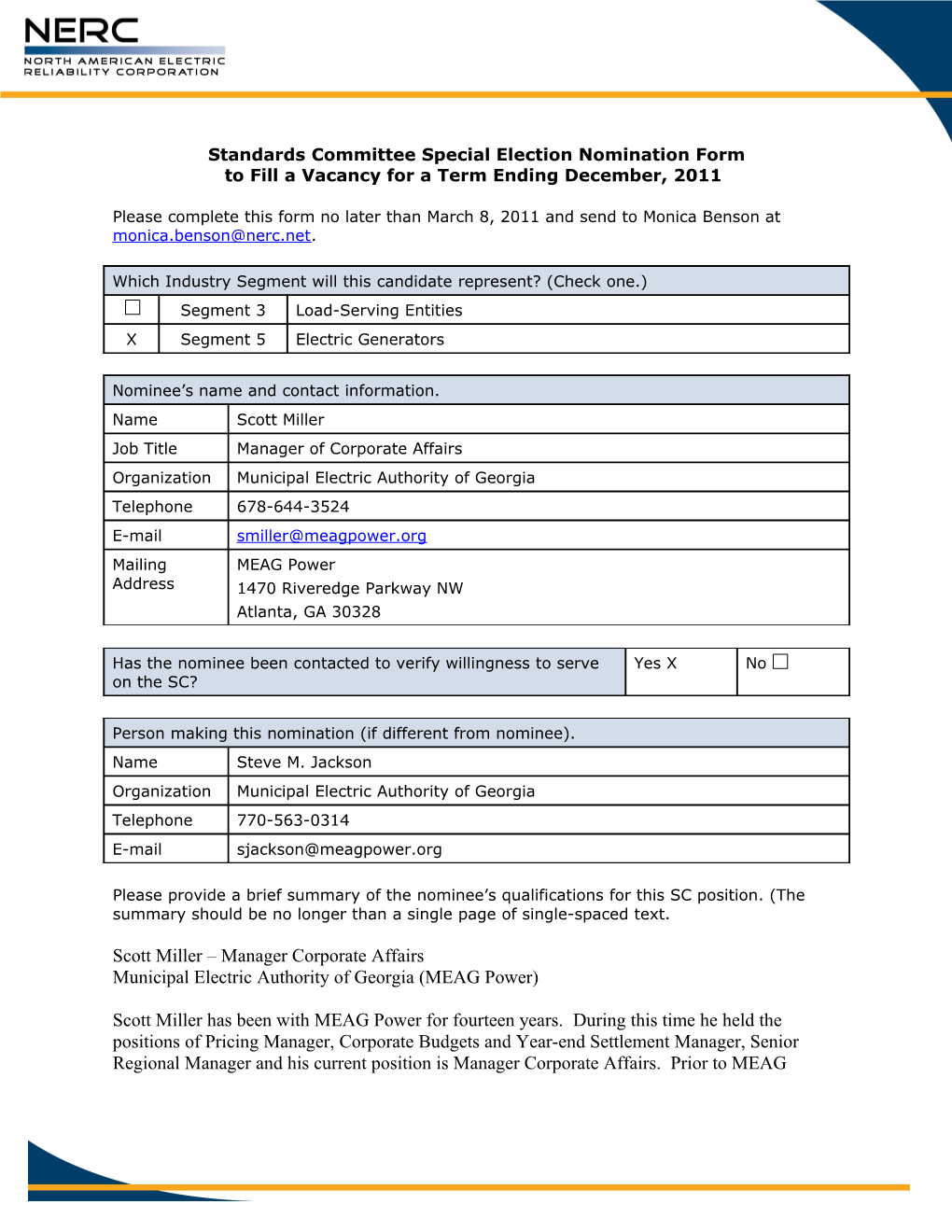 Standards Committee Special Election Nomination Form