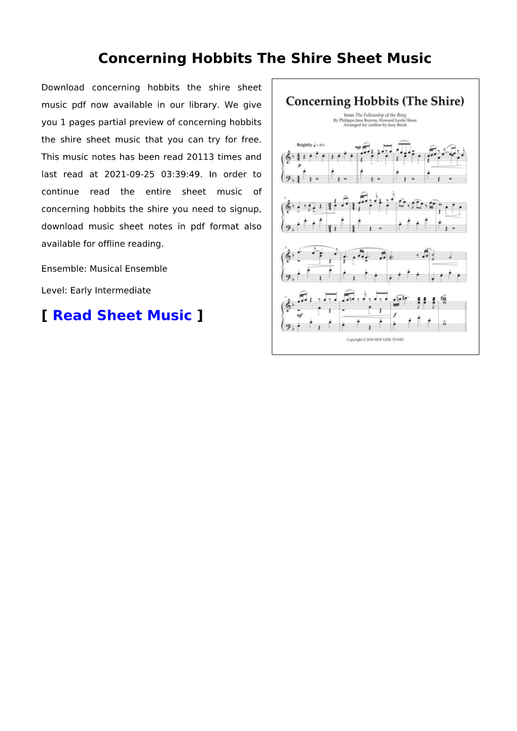 Concerning Hobbits the Shire Sheet Music