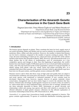 Characterisation of the Amaranth Genetic Resources in the Czech Gene Bank