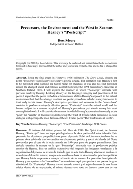 Precursors, the Environment and the West in Seamus Heaney’S “Postscript”