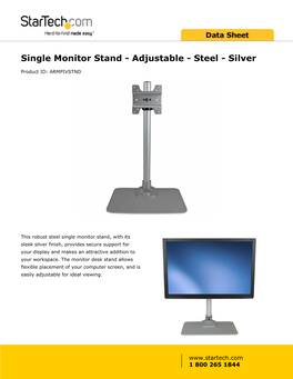 Single Monitor Stand - Adjustable - Steel - Silver