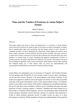 Time and the Vanities of Existence in Antun Šoljan's Fiction