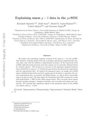 Explaining Muon G − 2 Data in the Μνssm Arxiv:1912.04163V3 [Hep-Ph]