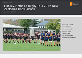 Hockey, Netball & Rugby Tour 2019, New Zealand & Cook Islands